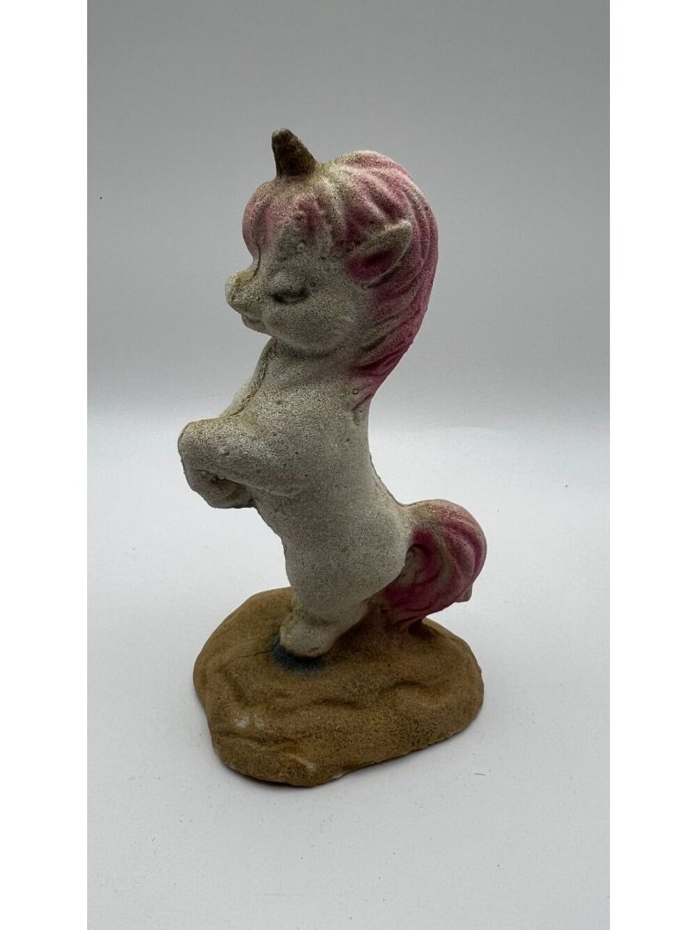 Handcrafted Ceramic Unicorn Figurine With Pink Mane & Rustic Finish